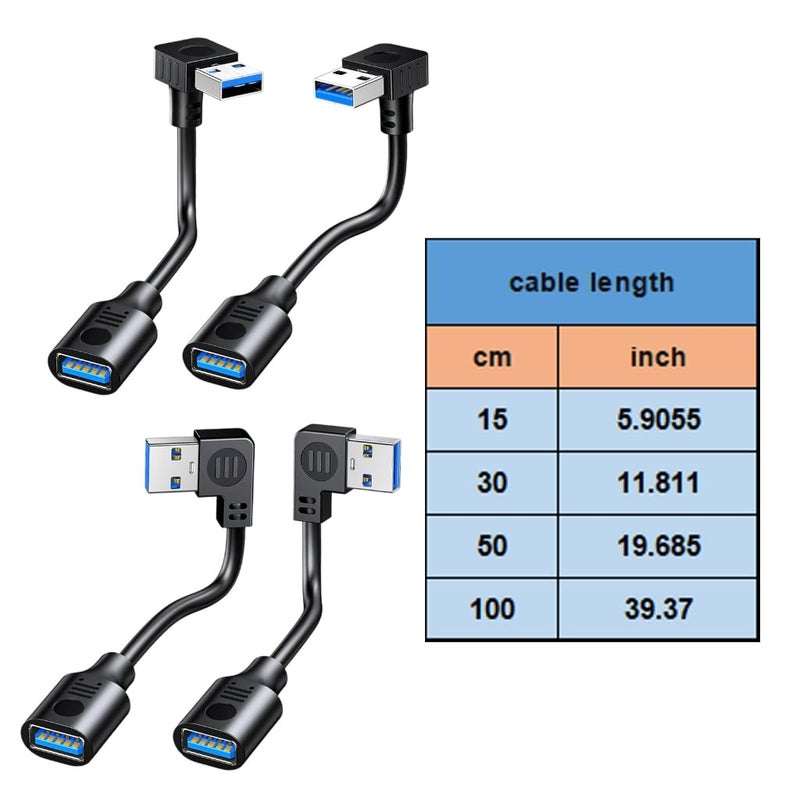90 Degree Angled USB 3.0 Extension Cable Down Bend Space Saving Design 0.3m Black - Image 5